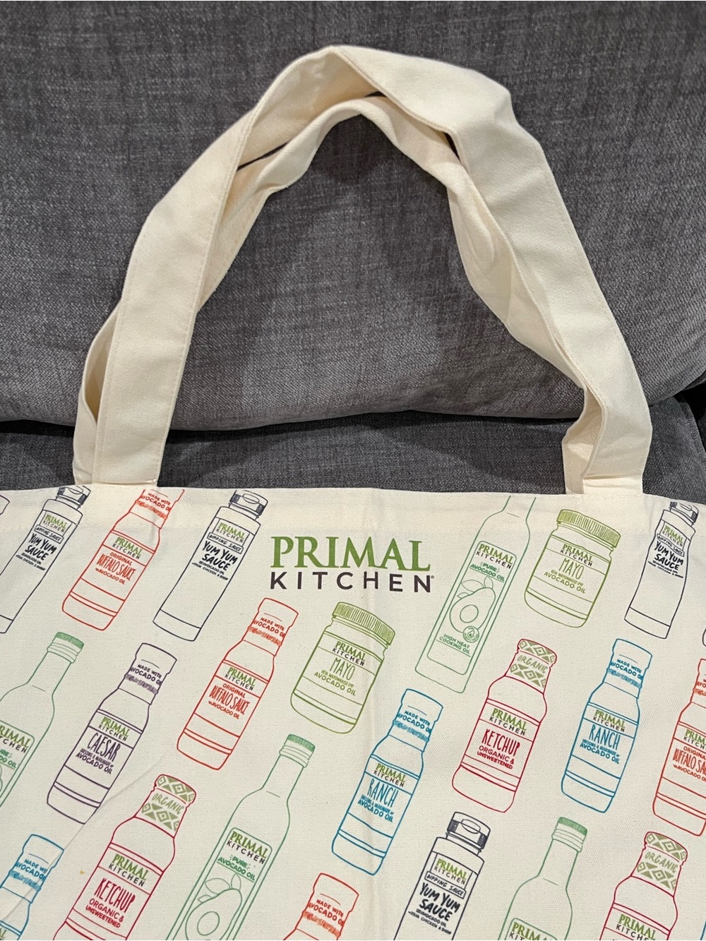 Cream kitchen Tote Bag with Multicolor Bottle Print - Picture 2 of 4
